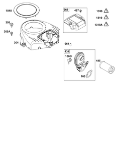 Blower Housing And Air Cleaner Group Diagram and Parts List for 40R677-0011-B5 400000 - 699999 Briggs and Stratton Engine